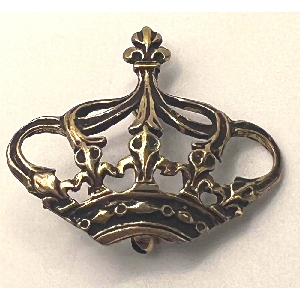 Vintage Dotty Smith Ornate Crown Brooch Gold Tone Signed 1.25"